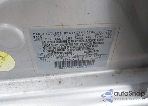 2015 Nissan Versa Note S (Sr)/S Plus/Sl/Sr/Sv z USA, uszkodzony, nr VIN 3N1CE2CP4FL382051